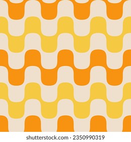 Retro Groovy 1970s Wavy Lines. Geometric Seamless Pattern Design With Horizontal Wavy Lines.