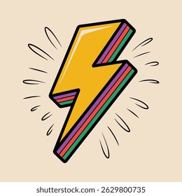 Retro Groovy 3D Lightning Bolt Vector Graphic 2