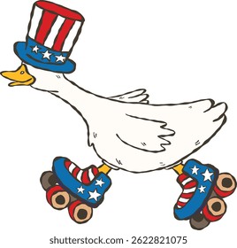 Retro groovy 4th of July Goose Clipart Hand-Drawn Cartoon