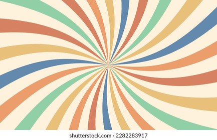 Retro groovy 70s background with twisted sunburst. Colorful grunge sunburst. Vector illustration