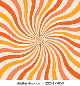 Retro Groovy 70s Background. Y2k Aesthetic Spiral Ray Burst. Swirling Radial Vortex Background. Red, Yellow And Orange Colors. Trendy Vector Backdrop.