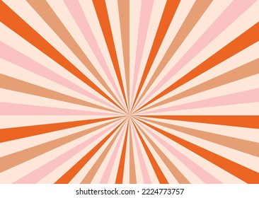 Retro Groovy 70s background. Y2k aesthetic sunburst. Retro sun ray background. Red, beige and pink colors. Trendy vector backdrop.