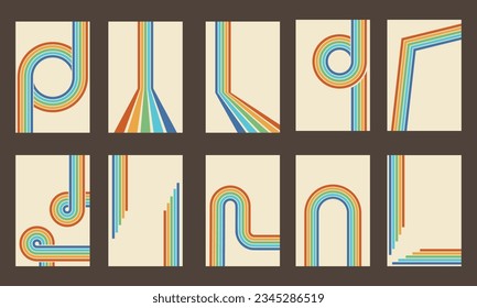 Retro groovy 70s posters vintage color background. Groovy striped design poster