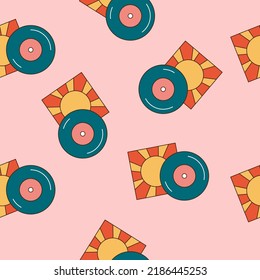 Retro groovy 70s seamless pattern. Flat vector illustration.