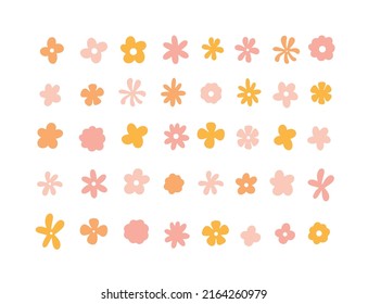Retro groovy abstract flowers set. Hippie simple illustrations for greeting cards, posters, websites and other.