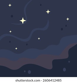 Retro Groovy Abstract Trendy Celestial Dark Night Landscape Background Vector Design