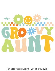 Retro Groovy aunt, Retro Groovy Family, Mama Groovy, Hippie Boho Wavy,  svg