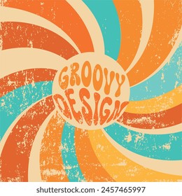 Retro groovy background of the 70s. Abstract vintage background. Vector illustration in eroded style - design template - hippie style