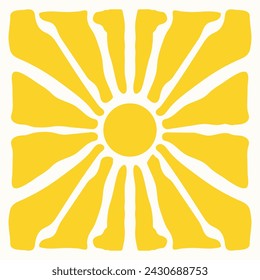 retro groovy background with bright sunburst in style 60s, 70s