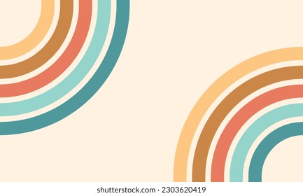 Retro groovy background. Geometric hippie rainbows line. Vintage retro style wallpaper with lines, rainbow wavy stripes. abstract stylish 70s era line frame illustration