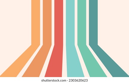 Retro groovy background. Geometric hippie rainbows line. Vintage retro style wallpaper with lines, rainbow wavy stripes. abstract stylish 70s era line frame illustration