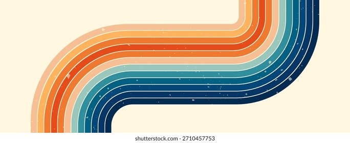 Retro grooviger Hintergrund mit einem linearen Regenbogen, in warmen und kühlen Farben gemalt.