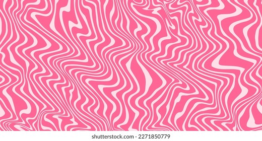 Retro groovy background. Pink wavy vintage psychedelic wallpaper. Trippy pattern, cover, poster in 60s or 70s style. Liquid hippie texture. Vector