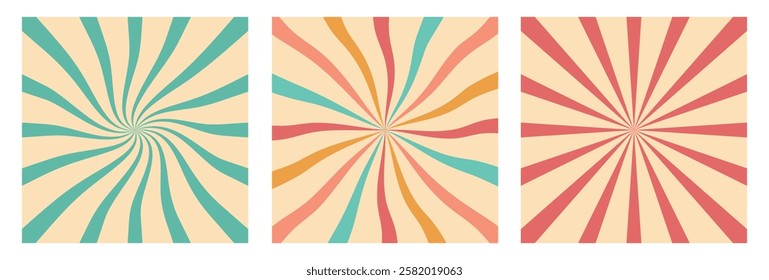 Retro groovy background set. Swirl vector background for summer and party design