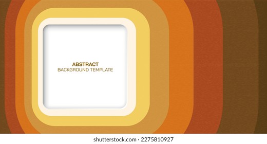 Retro groovy background with square frame paper cut style at left area. Abstract colourful square shapes design.