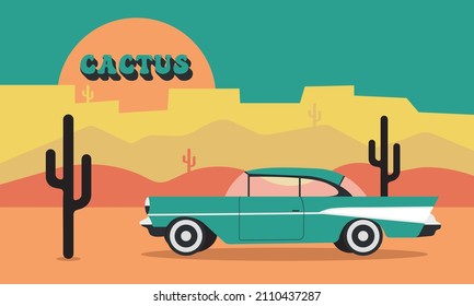 Retro groovy background. Travel concept. Vintage style.