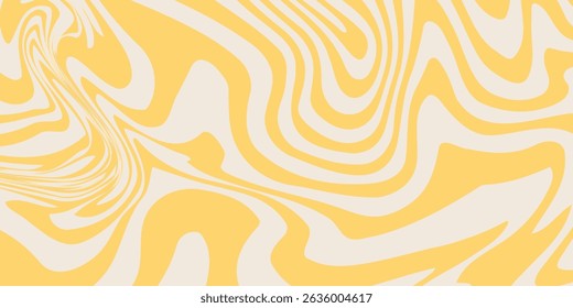 Retro groovy background in trendy 60-70s style. Abstract liquid marble pattern. Distorted wavy vintage backdrop. Vector Illustration