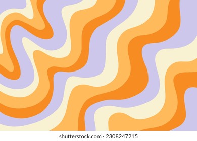 Retro Groovy Background, Trendy 70s Wavy Colorful Backdrop. Vector Illustration Abstract Vintage Pattern Twist Distorted Texture. 