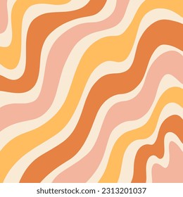 Retro Groovy Background, Trendy 70s Wavy Colorful Backdrop. Vector Illustration Abstract Vintage Pattern Twist Distorted Texture. 