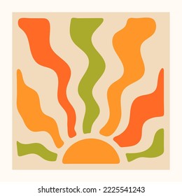 Retro groovy background. Vintage 1970s wavy squared poster. Hippie fun gift card template. 1960s nostalgic groovy vector illustration.