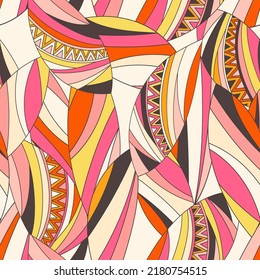Retro groovy background. Vintage abstract psychedelic vector seamless pattern. Textile and surface design with old fashioned hand drawn geometric wavy print
