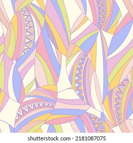 Retro groovy background. Vintage abstract psychedelic vector seamless pattern. Textile and surface design with old fashioned hand drawn geometric wavy print