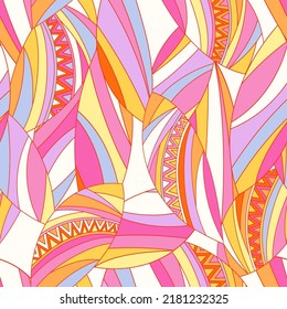 Retro groovy background. Vintage abstract psychedelic vector seamless pattern. Textile and surface design with old fashioned hand drawn geometric wavy print