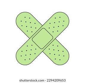 Retro groovy band aid cross. Vintage hippie cartoon adhesive plaster symbol. Hippy style trendy y2k vector isolated bandage eps illustration