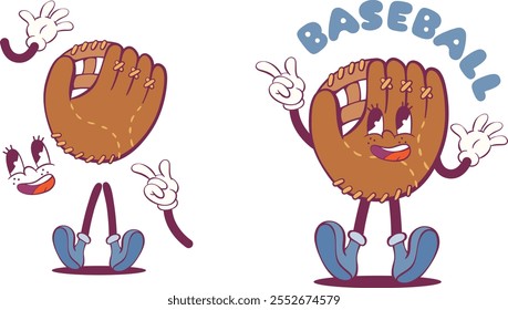 Retro  groovy baseball character creation kit, vintage mascot parts