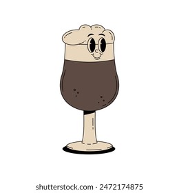 Retro groovy beer glass character for bar, pub, club. Vintage cute alcohol drink and beverage mascot. Vector illustration in 60s, 70s, 80s style