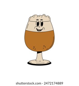 Retro groovy beer glass character for bar, pub, club. Vintage cute alcohol drink and beverage mascot. Vector illustration in 60s, 70s, 80s style