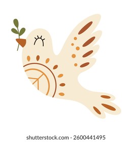 Retro groovy bird clipart, cute pigeon, hand drawn vector illustration in flat style.