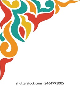 Retro Groovy Border Frame Corner with Abstract Decoration. Isolated on a White Background.