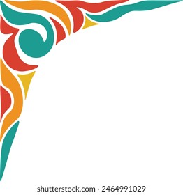 Retro Groovy Border Frame Corner with Abstract Decoration. Isolated on a White Background.