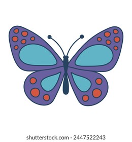 Retro groovy butterfly. Colorful cartoon psychedelic 60s, 70s style. Minimalistic old-fashioned art design.