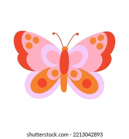 Retro groovy butterfly isolated on a white background. Colorful illustration in vintage style. Nostalgic 70s, 60s design element or icon.