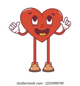 Retro groovy cartoon heart. For poster, card, print, sticker and itc. 70s vibes. Valentine Day.