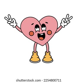 Retro groovy cartoon heart. For poster, card, print, sticker and itc. 70s vibes. Valentine Day.