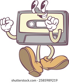 Retro groovy cassette mascot character design