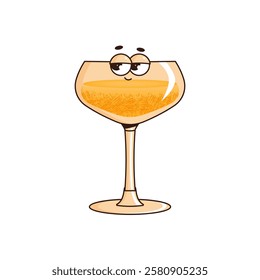 Retro groovy character cocktail. Funky alcoholic or nonalcoholic drink. Vintage vector illustration 70s, 80s style on transparent background for labels, prints, posters