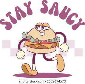 Retro groovy character design, vintage cartoon mascot sublimation design