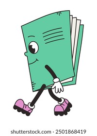 Cuaderno de carácter groovy retro. Elemento de Vector de mascota vintage divertido. Papelería. Educación, escuela. Ilustración de dibujos animados