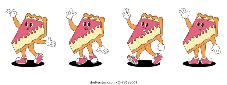 Retro groovy cheesecake characters set. 