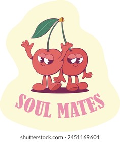 Retro groovy cherries mascots sticker