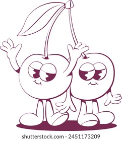 Retro groovy cherry mascot character