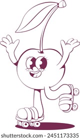 Retro groovy cherry mascot character