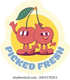 Retro groovy cherry mascot sticker