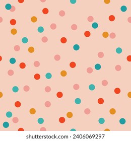 Retro groovy Christmas festive winter holidays seamless pattern digital paper background for wrapping paper, stationery, fabric, and wallpaper. Holiday wallpaper with confetti. Vector illustration