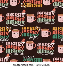 Navidad Retro Groovy sin problemas con . Fondo de las vacaciones. Diseño de ajuste. Vector de acciones