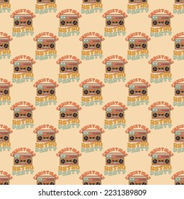 Retro Groovy Christmas seamless pattern with . Cute Holidays background. Wrapping design. Stock vector